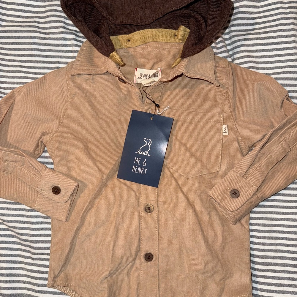 (NWT) Me & Henry Brown Hooded Corduroy Shirt